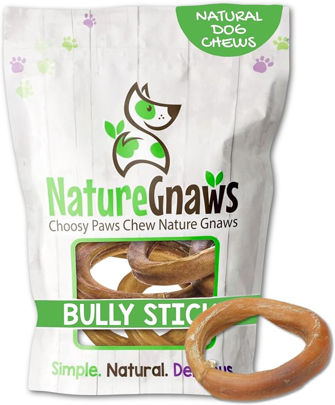 Nature Gnaws Bully Stick Rings Long Lasting Rawhide Free Dog Chews, 5 Count