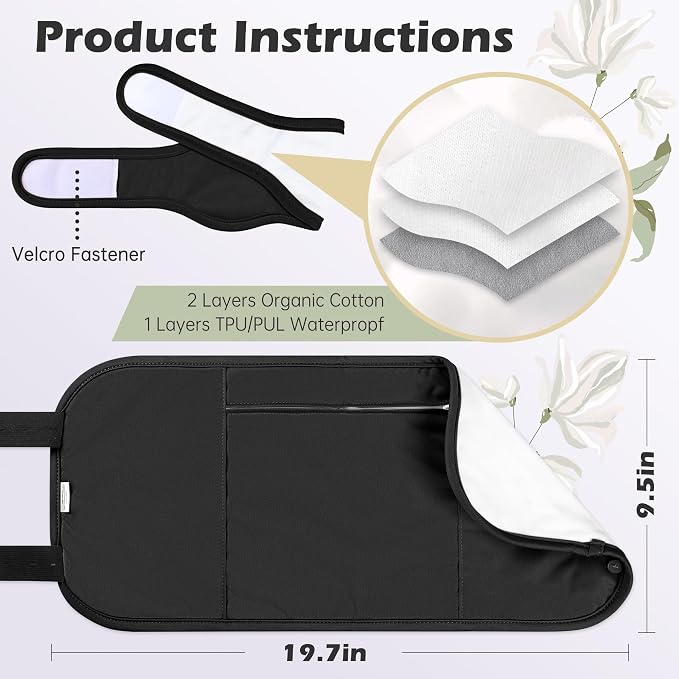 2 Pack Castor Oil Pack Wrap Organic Cotton for Liver Detox, Reusable Castor Oil Compress Highly Absorbent Anti Oil Leak, Black（Oil are Not Include