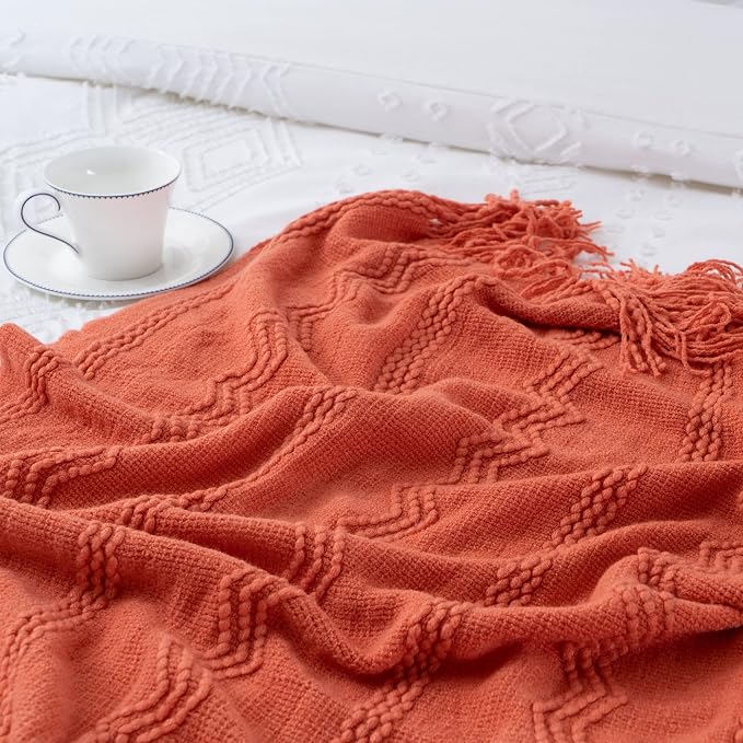 BATTILO HOME Orange Fall Throw Blanket for Couch Sofa, Knitted Decorative Blankets Throws Halloween Throw Blanket Fall Decorations Home Decor (Salmon, 50"x60") | Knitted Decorative Blankets & Throws, Halloween Throw Blanket Fall Decorations for Home Decor