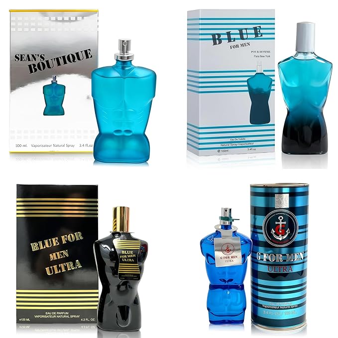 A CENTER Men's Cologne Gift Set 4 Pack(Sean's Boutique,Blue for Men Ultra,G) - 3.4 Fl Oz Each | Vanilla Bourbon, Leather & Amber Floral Fragrance | Luxury Eau de Toilette Quartet