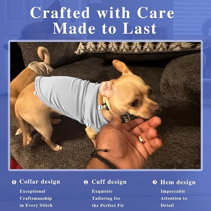 2 Pack Solid Color Dog Shirts – Lightweight, Breathable Pet T-Shirts, Durable Stretchy Clothes for Small to Large Dogs, Ideal for Everyday Wear & Holidays.Grey Blue Small