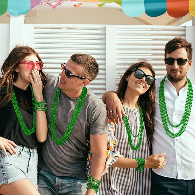 St Patricks Day Decor, 30PCS Green Beads Necklaces Accessories, 33" Saint Patricks Day Mardi Gras Xmas Necklace Party Favor, Green Mardi Gras Beads Bulk for Wedding Birthday Holiday Parade Throw