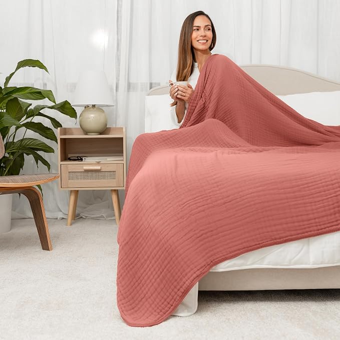 Comfy Cubs Adult Muslin Blanket 108x90” King Swaddle Blankets, Dusty Rose | 6 Layer Soft, Breathable & Lightweight Muslin Adult Blanket - Machine Washable & Designed in the US Bedding for All Seasons