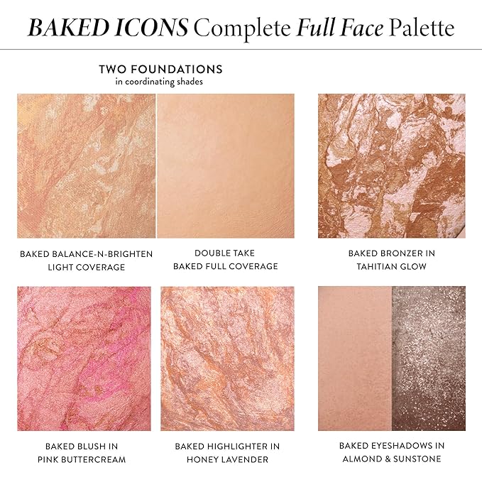 LAURA GELLER Baked Icons Complete Full Face Palette, Golden Medium | All-in-One Makeup Palette with Baked Foundations, Blush, Bronzer, Highlighter, Eyeshadows | Coverage for Mature Skin |