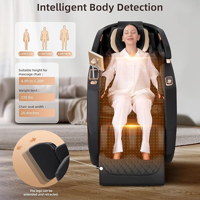 2025 4D Massage Chair Full Body, Zero Gravity Massage Chair with SL-Track & Heating, Massage Shiatsu Recliner Chair with Smart Voice Control, Touchable Screen, Airbags, Foot Rollers (BLACK)