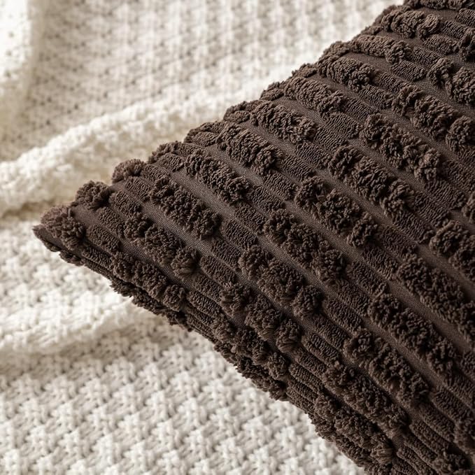 MIULEE Corduroy Decorative Throw Pillow Covers 20x20 Dark Brown Pack of 2 | Soft Boho Striped Pillow Covers Modern Farmhouse Fall Home Decor For Sofa Living Room Couch Bed