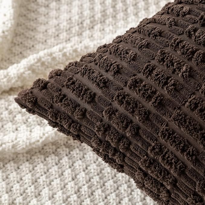 MIULEE Corduroy Decorative Throw Pillow Covers 16x16 Dark Brown Pack of 2 | Soft Boho Striped Pillow Covers Modern Farmhouse Fall Home Decor For Sofa Living Room Couch Bed