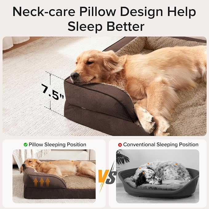 Jumbo Orthopedic Dog Bed for Extra Large Dogs, Waterproof, Egg-Crate Foam Dog Couch Bed with Washable Removable Cover, Waterproof Lining and Nonskid Bottom