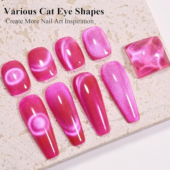 Imtiti Cat Eye Gel Nail Polish, 15ml Hot Pink Crystal Glitter, Magnetic, Holographic, UV LED Manicure Set