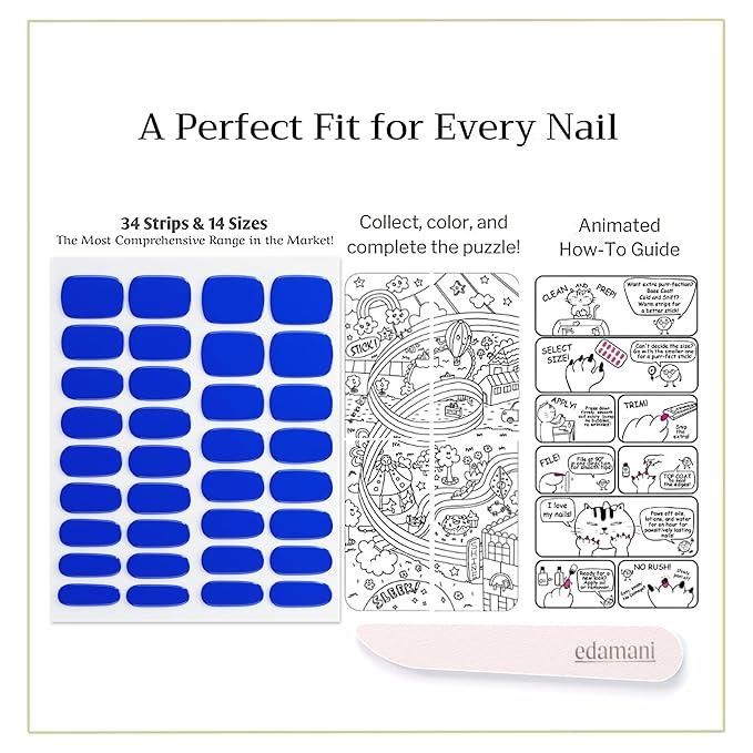 34 Piece Fully Cured Gel Nail Strips With No UV Light Needed, 14+ Days Gel Nail Polish Stickers, Salon Quality, Easy to Apply & Remove – Toxin Free, No Damage (Zibri Blue)