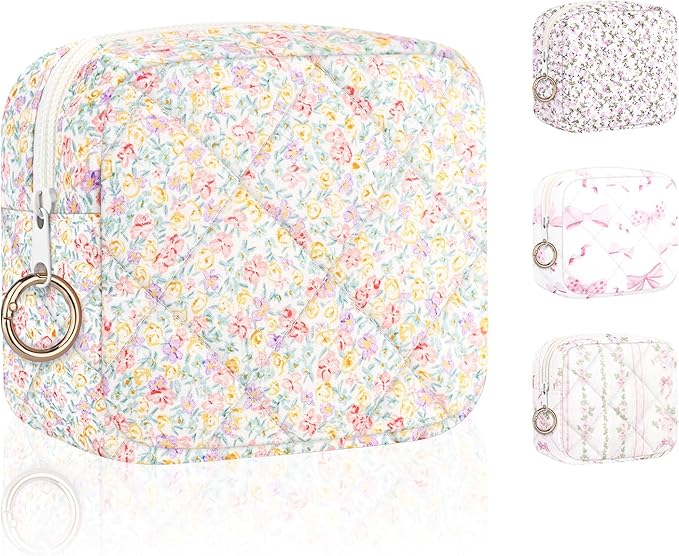 Period Bag for Teen Girls, Quilted Sanitary Napkin Storage Bag, Cute Menstrual Pad Pouch Tampon Holder (Colorful Floral)