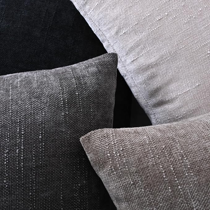 Set of 4 Soft Textured Decorative Throw Pillow Covers 20x20 Inch Cozy Farmhouse Cushion Cover Square Accent Pillow Cases for Bed Couch Sofa Living Room, Black