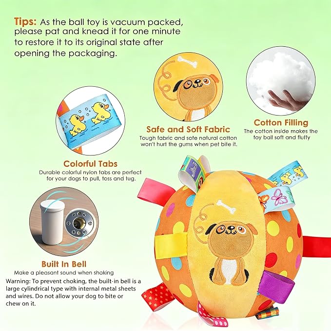 Squeaky Hanging Dog Toy, Colorful Squeaky Hanging Dog Training Toy, Interactive Fetch Play Ball, 6-Inch Soft Ball with Cotton and Built-in Bell for Dogs & Small to Large Dog