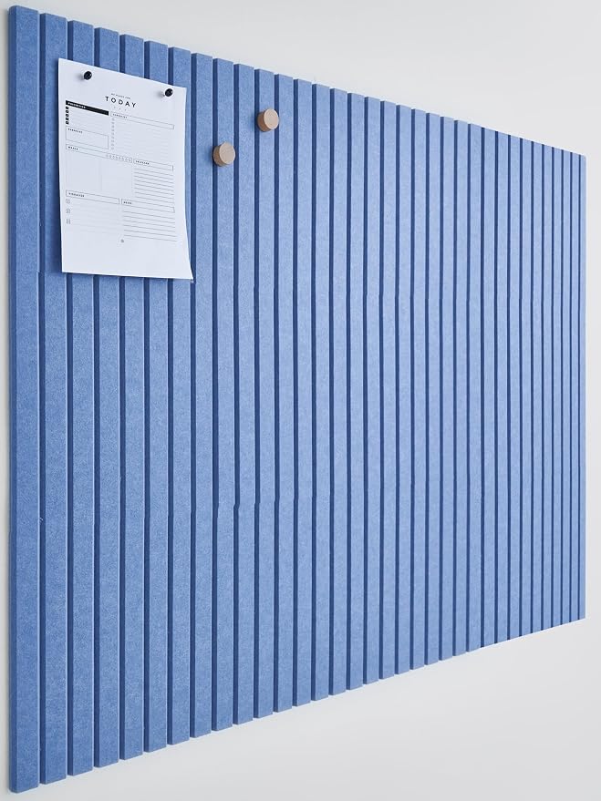 Felt Bulletin Board Tiles 48"x36" -12-Pack Cork Board Alternative, OEKO-TEX Certified, NRC 0.95 Acoustic Wall Panels, Damage-Free Adhesive, Slatted Design, Home Office, Classroom (Pastel Blue)