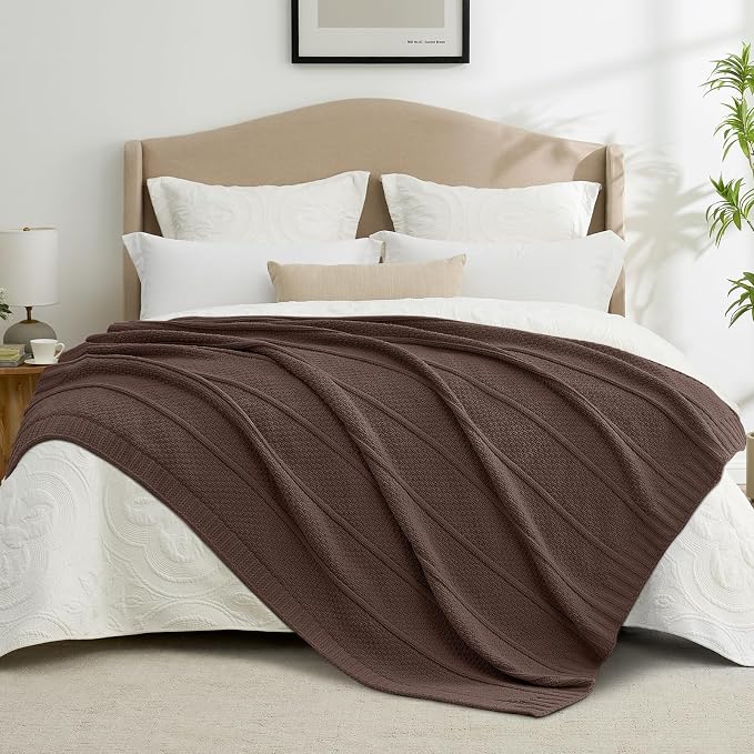 Chenille Throw Blanket for Couch, Soft Cozy Chunky Knit Blanket, Moss Stitch Throw for Sofa, Bed, Living Room, Lightweight Warm Home Decor, Dark Brown 60"x80"