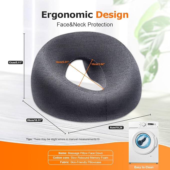 Face Down Pillow, Massage Headrest for Bed, Massage Face Cradle for Bed, BBL Pillow After Surgery Post Eye Surgery (Navy)