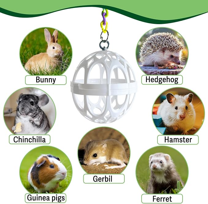 Tfwadmx Rabbit Hay Feeder Grass Play Hay Ball Chew Toy Plastic Food and Grass Frame Bowls Small Animals Hay Manger Dispenser with Chain for Hamsters Gerbils Chinchillas Guinea Pigs