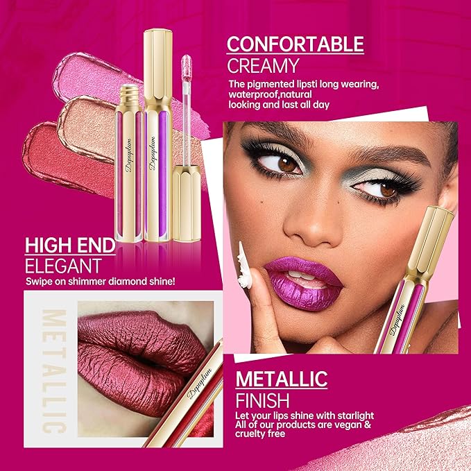 Nude Lipsticks for Women Metallic Lipstick Long Lasting Non Stick Cup Lip Gloss, Shimmer Lightweight Hydrating Full Coverage Lip Color, DP117 Coconut