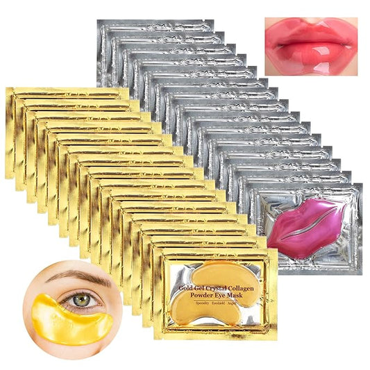 Permotary 30 Pairs 24K Gold Eye Masks & Lip Mask, Under Eye Patches and Lip Pads,Collagen Crystal Mask Set for Puffy Eyes, Dark Circles, Lip Mask Skincare for Teacher Appreciation Gifts