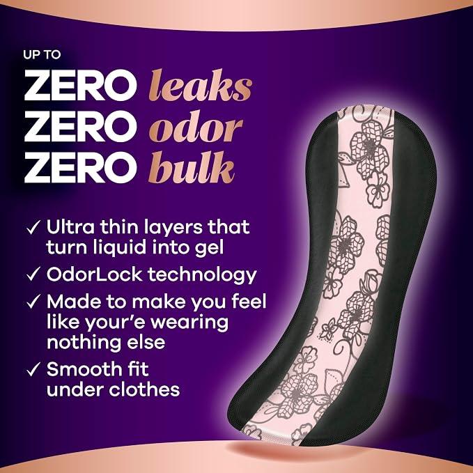 Always Discreet Boutique Adult Incontinence Bladder Leak Panty Liners for Women, Very Light Absorbency, Long Length, Up to 100% Bladder Leak Protection, 32 Count