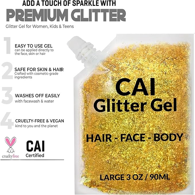 Face, Body & Hair Glitter Gel – Halloween Glitter for Kids and Women – 3 Oz Cosmetic-Grade Gel w/Moon & Stars for Festivals & Halloween Party, Easy Apply & Wash Off - Rose 1Pack
