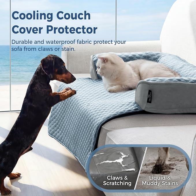 XLarge Dog Cooling Bed for Sofa, 45x37 Inch Pets Couch Cover Mat | Waterproof & Easy Clean & Non-Slip Bottom & Non-Gel, Washable Dogs Summer Couch Pad For Indoor & Outdoor, Light Blue