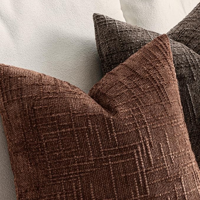 MIULEE Chenille Textured Throw Pillow Covers Terracotta 20x20 Set of 2 | Slubby Decorative Pillows, Boho Farmhouse Rustic Home Decor, Modern Neutral Cushion Covers for Couch Sofa Bed Living Room