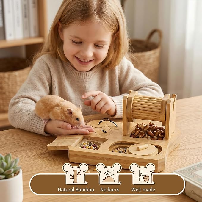 6-in-1 Guinea Pig Foraging Toys, Bamboo Hamster Enrichment Toys, Snuffle Puzzle Feeder with Hide Treats for Small Animals, Rabbits, Chinchilla, Rat
