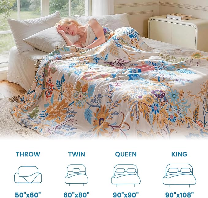 MSGKV Boho Throw Blanket 50"x60" 100% Cotton Throw for Couch Sofa Bed | 100% Cotton Throw, Reversible Woven, Breathable Lightweight, Couch Sofa Bed Decor, Decorative Accent, Machine Washable