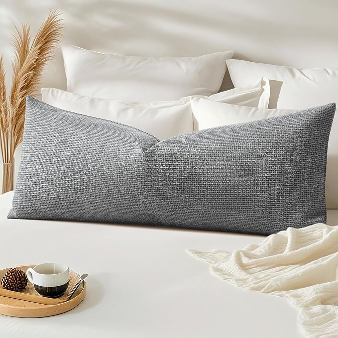 OTOSTAR Linen Throw Pillow Cover Set of 1 Decorative Long Lumbar Pillowcase Rectangle Cushion Cover 14x36 Inch for Home Decor Sofa Bedroom Car 35 x 90CM Dark Grey