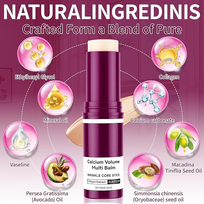 3 PCS Calcium Multi Balm(Face/Eyes/Lips&Neck), Collagen Calcium Volume Multi Balm Moisturing Stick, Anti-aging, Wrinkles, Sagging, Hydrating, Firming Skin