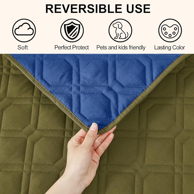 Smiry Reversible Waterproof Pet Couch Covers for Sofa | Washable Dog Couch Sofa Covers, Water Resistant Furniture Protector Slipcover, Geometric (82"x82", Green/Navy)
