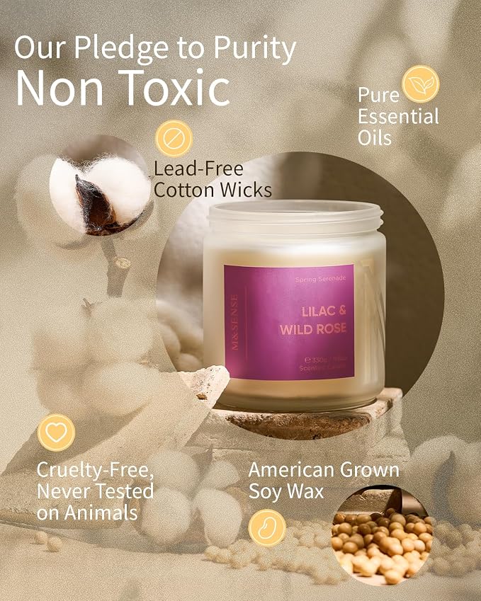 M&SENSE Lilac Wild Rose Scented Candle, 11.6oz 70-Hour Burn Natural Soy Wax | 2-Wick Non-Toxic, Aromatherapy for Home, Gift for Women & Mom for Easter & Spring Refresh