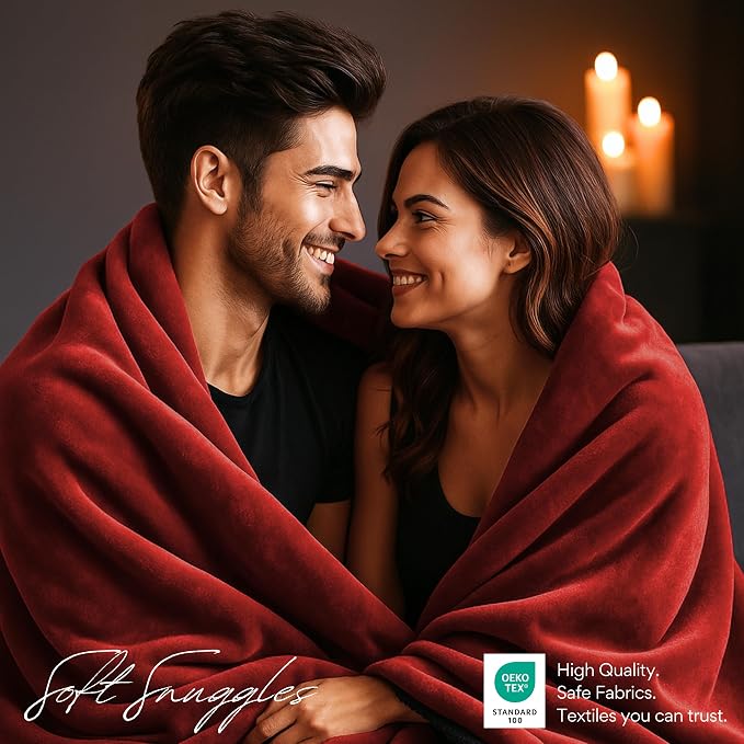 King Size Waterproof Blanket for Bed, Red & Black Absorbent Fleece, 82x82" | Plush Water Proof and Stain Resistant Layered Blankets, Leakproof Top Cover