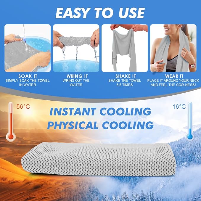 CSITE 8 Pack (47"x12") Cooling Towels for Neck and Face Bulk, Ice Towel for Hot Weather, Soft Breathable Chilly Gym Towels, Microfiber Towel for Work Out, Yoga, Running, Camping & More Activities
