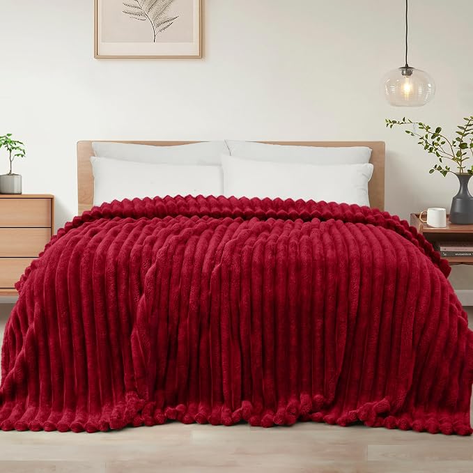 Exclusivo Mezcla Striped Twin Size Fleece Blanket for Bed, Couch, 60"x80" | Soft Breathable Cozy Bed Blankets, Lightweight Plush Fluffy Fuzzy Jacquard Decorative Blankets