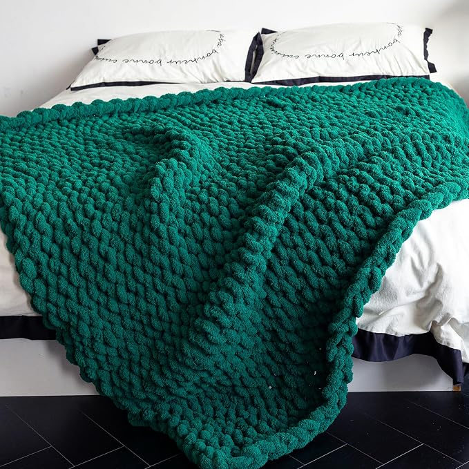 Chunky Knit Blanket - Luxury Soft Cozy 60 * 80 Throw Blanket,100% Woven Blanket Rope Knot Throw Blanket for Couch, Sofa, Home Decor, Gift - Machine Washable (Blackish Green, 60 * 80)