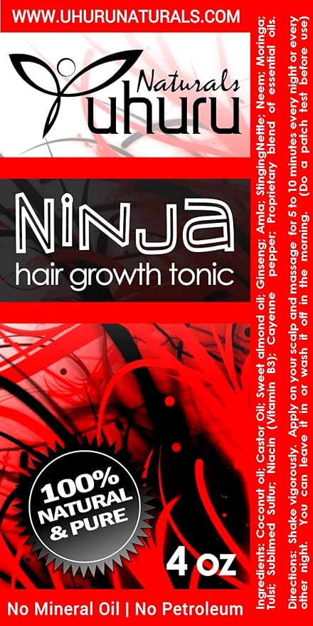 Uhuru Naturals Ninja (No Chebe Particles) Hair Growth Tonic (4 Ounce)