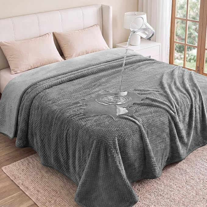 Luciphia Waterproof Blanket for Dog, Washable Reversible Fleece Pet Throw | Durable protector for bed, couch, crate, and furniture; leakproof and calming for dogs, cats, puppies Gray QUEEN(90''x82'')