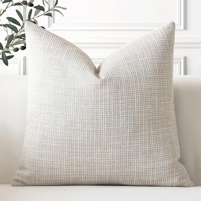 OTOSTAR Linen Throw Pillow Cover Set of 1 Decorative Square Pillowcases Cushion Covers 20x20 Inch for Home Decor Sofa Bedroom Car 50 x 50CM Beige