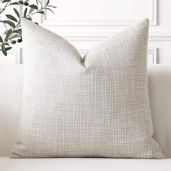 OTOSTAR Linen Throw Pillow Cover Set of 1 Decorative Square Pillowcases Cushion Covers 18x18 Inch for Home Decor Sofa Bedroom Car 45 x 45CM Beige