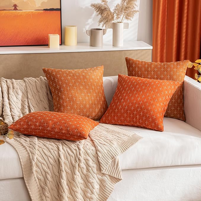 MIULEE Pack of 2 Decorative Burlap Linen Throw Pillow Covers Modern Farmhouse Pillowcase Rustic Woven Textured Cushion Cover for Sofa Couch Bed 12x20 Inch Rust