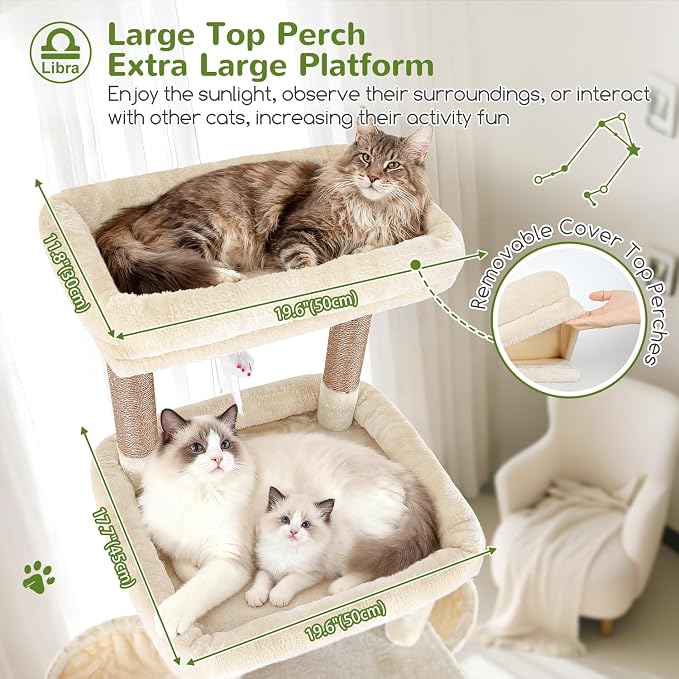 Globlazer Heavy Duty Cat Tree 78 inch Sturdy Cat Tower for 20lbs Large Adult Cats, Symmetrical Aesthetic Big Cat Tree with Extra Large Platform, 2 Scratching Boards, Z78, Beige