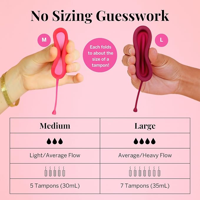 Pixie Cup - 100% Medical-Grade Silicone - Softest Reusable Period Disc - Inserts and Removes Like a Tampon - Capacity of 5 and 7 Tampons (Disc + Applicator Bundle)