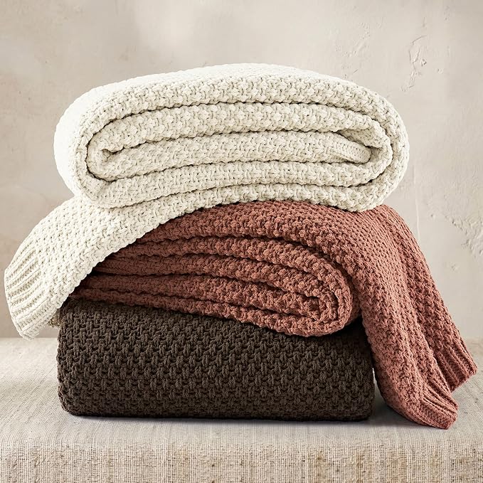 EVERGRACEHOME Chunky Chenille Knit Throw Blanket, 90 x 90, Terracotta Clay | Sculpted Moss Stitch, Chic Modern Farmhouse, All-Season Warmth, OEKO-TEX® Certified, Oversized Queen for Couch, Bed, Sofa