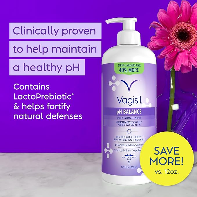 Vagisil Feminine Wash for Intimate Area Hygiene, pH Balance, Gynecologist Tested, Hypoallergenic, 16.9 oz with Pump
