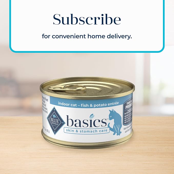 Blue Buffalo Basics Fish Adult Grain-Free Wet Cat Food, 3 oz, 24 ct | Skin & Stomach Care, Real Fish #1 Ingredient, Limited Ingredient Diet, Antioxidant-Rich LifeSource Bits, Skin & Coat Health
