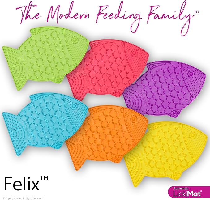 Lickimat Casper & Felix, Fish-Shaped Cat Slow Feeders Lick Mat, Boredom Anxiety Reducer; Perfect for Food, Treats and Anxiety Reduction. (Orange & Turquoise)