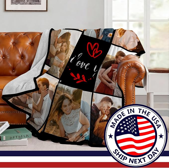 SHIPS NEXT DAY Custom Blanket with Picture Text Personalized Throws Blanket with Photos Customize Blanket Customizable Blankets Customized Gifts for Mom Dad Couple Girlfriend Boyfriend Wife Husband