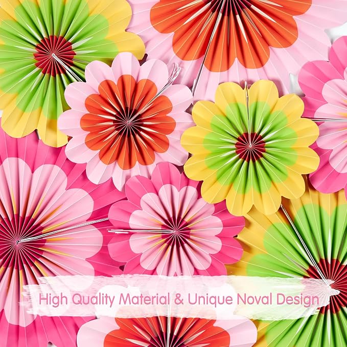 SUNBEAUTY 9 Pcs Paper Flowers Fans Hot Orange and Hot Pink Party Spring Summer Decorations Tissue Paper Flowers Decorations for Girl Groovy Birthday Baby Shower Wedding Bachelorette Room Wall Hanging